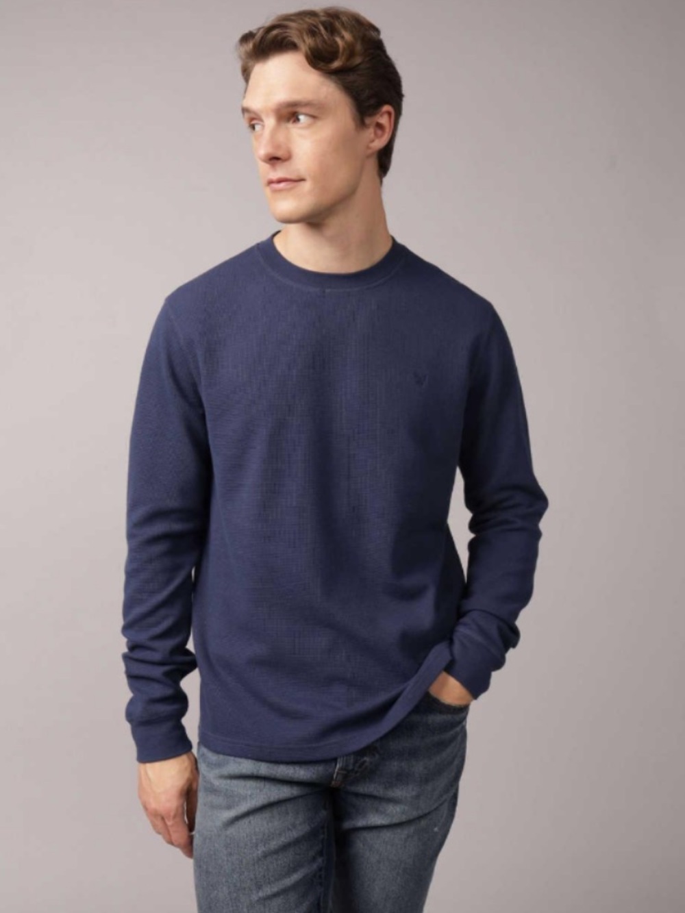 American Eagle Outfitters Men’s Long-Sleeve Crewneck — Heather Navy